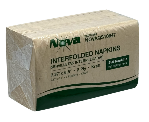 nova kraft interfolded dispenser napkin 8 x 6.5, kraft, 2 ply 24/250 cs