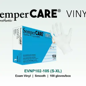 sempercare synthetic vinyl, powder free, exam grade 100 gloves/box, 10 boxes/case