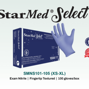 starmed select, powder free nitrile, exam grade, textured 100 gloves/box, 10 boxes/case