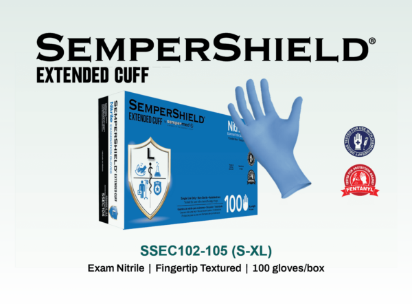 sempershield extended cuff nitrile, powder free, exam grade 100 gloves/box, 10 boxes/case