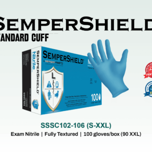 sempershield standard cuff nitrile, powder free, exam grade 100 gloves/box (90 xxl), 10 boxes/case