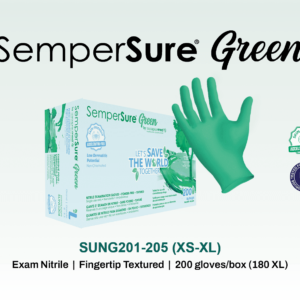 sempersure green nitrile, powder free, exam grade, textured 200 gloves/box (180 xl), 10 boxes/case